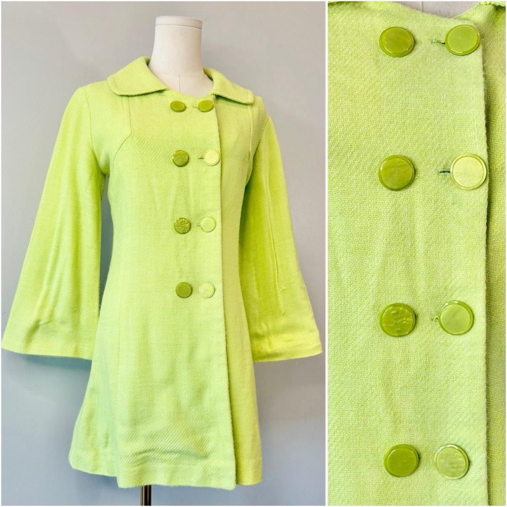 Vintage 1960s Coat Mod Gogo Green Jacket 60s Space Age Retro Groovy Small Medium